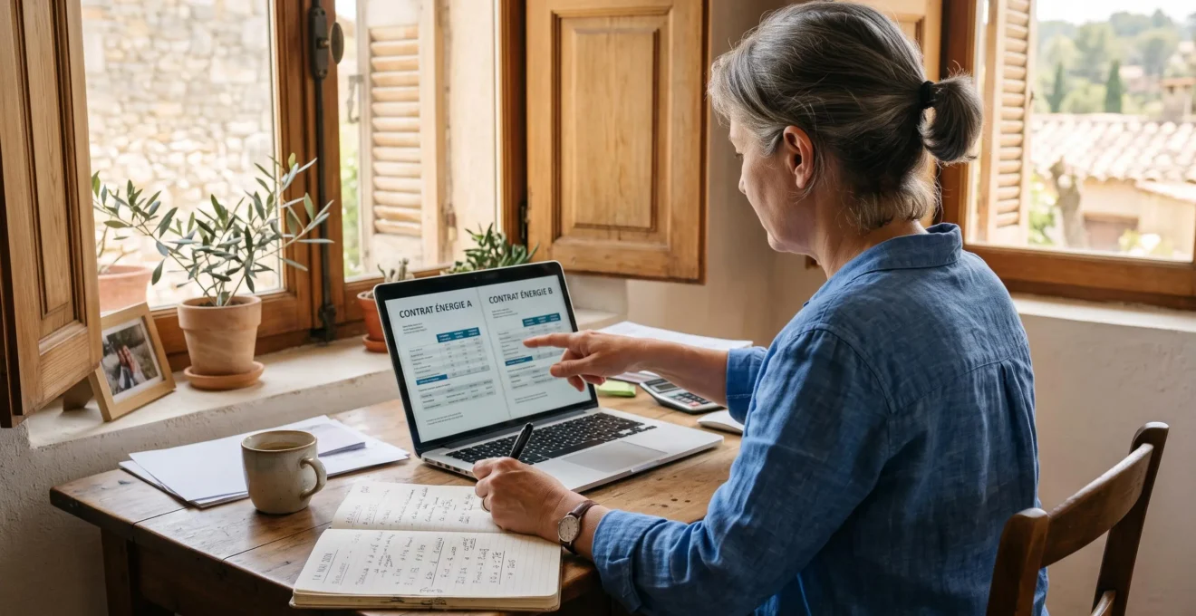 Une dirigeante compare des offres d'énergie sur son ordinateur dans son bureau.